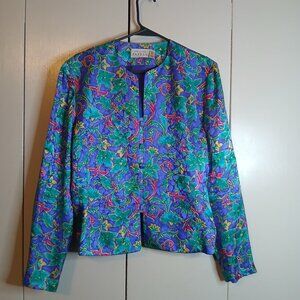Vtg. Adrianna Papell Women's Silk Blue Floral Blazer 12 (0796G4)